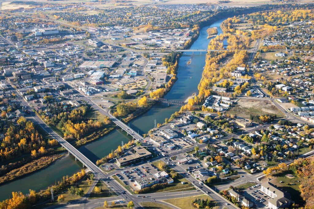 Red Deer Aerial downtown bridges