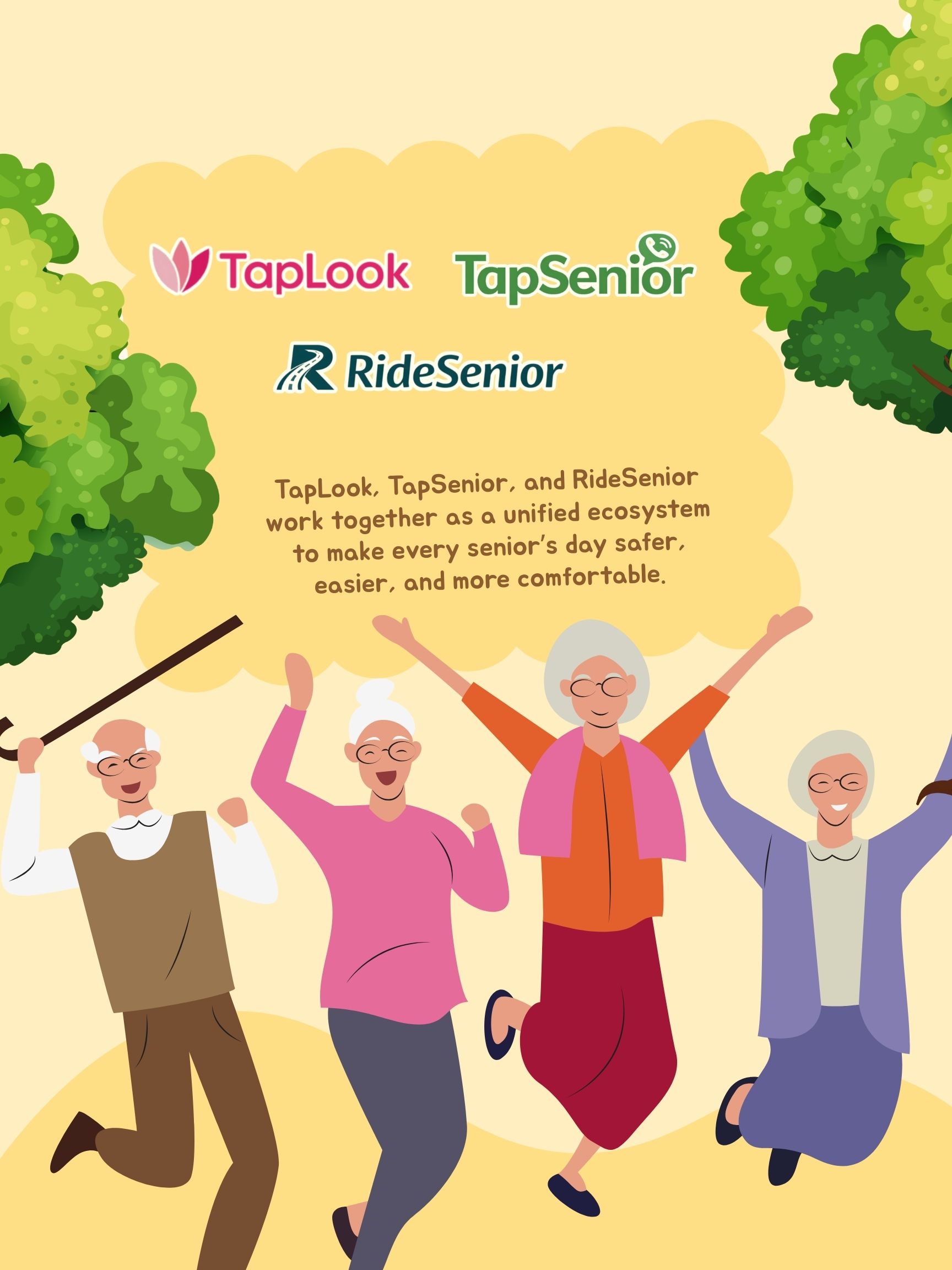 Green and Peach Illustrated Active Seniors Poster