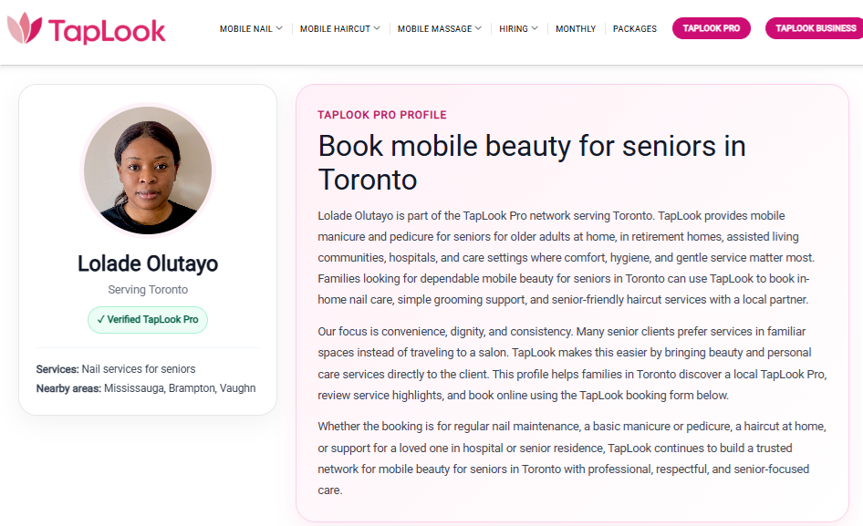 Meet Lola: A Dedicated TapLook Pro Nail Technician Bringing Professional Senior Nail Care to Toronto 4 taplook lolade