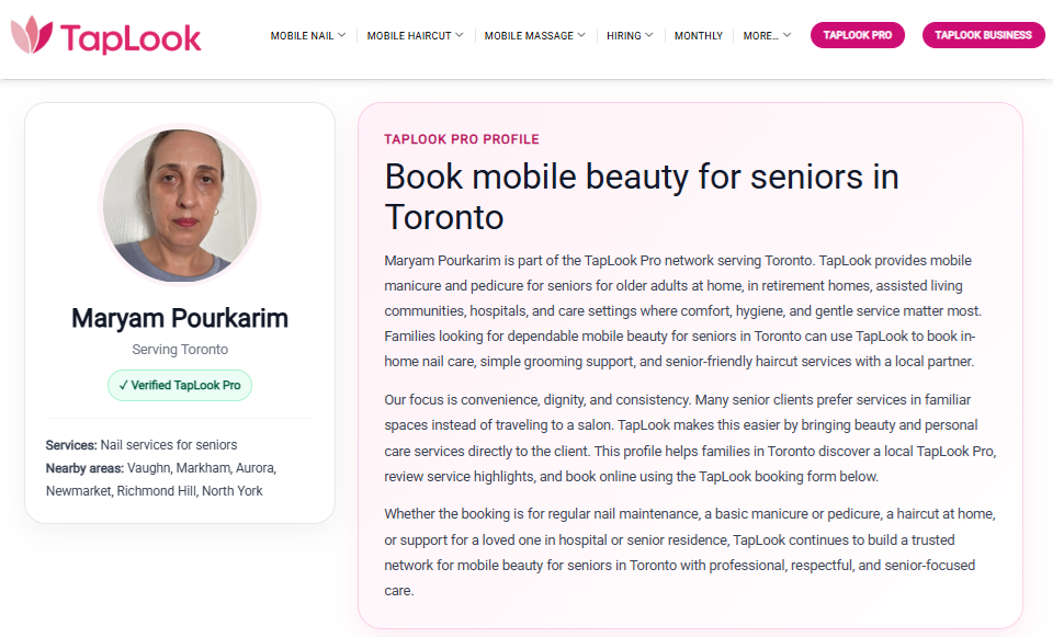 Meet Maryam Pourkarim: A TapLook Pro Nail Technician Serving Seniors in Toronto and the GTA 4 taplook maryam
