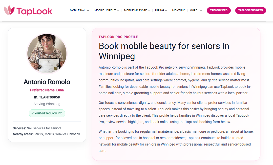 Meet TapLook Pro Antonio Romolo (Luna): Trusted Mobile Nail Care for Seniors in Winnipeg 5 taplook antonio winnipeg