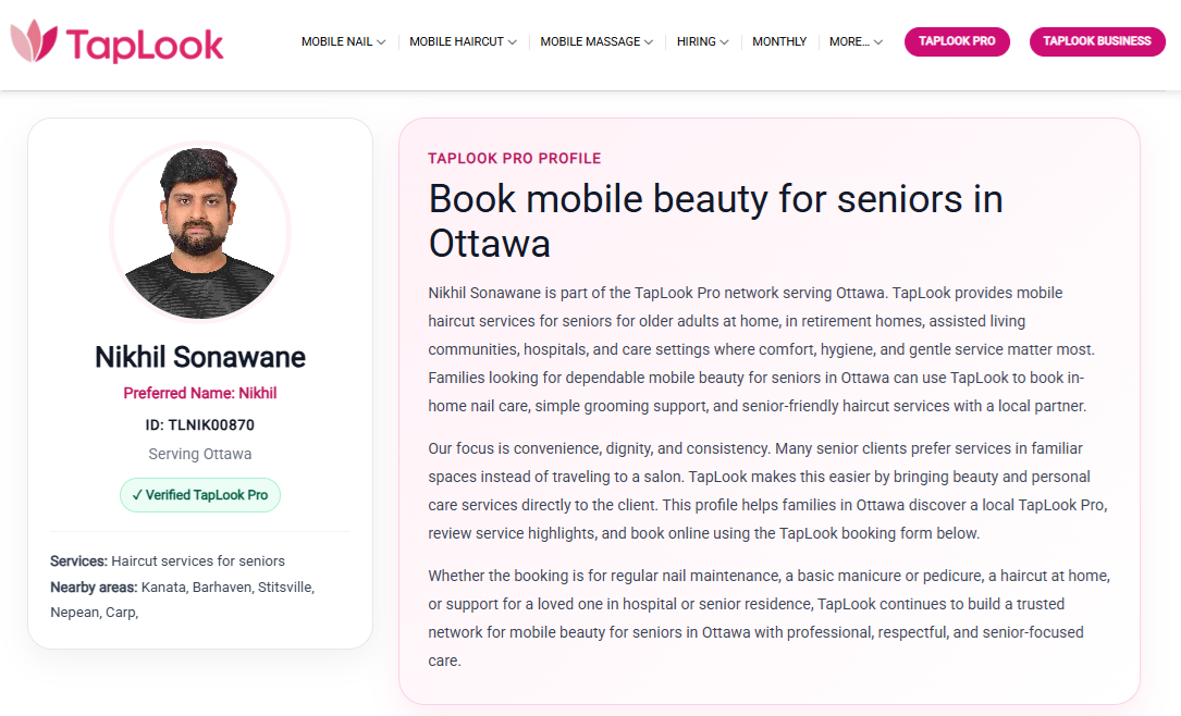 Meet Nikhil Sonawane – Verified TapLook Pro Providing Mobile Haircut Services for Seniors in Ottawa 4 taplook nikhil ottawa