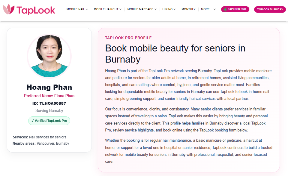 Mobile Nail Services for Seniors in Burnaby – Meet Verified TapLook Pro Hoang "Flona" Phan 4 taplook burnaby hoangphan