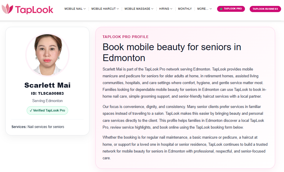 Meet Scarlett Mai – Verified TapLook Pro Providing Mobile Nail Services for Seniors in Edmonton 4 taplook edmonton scarlettmai
