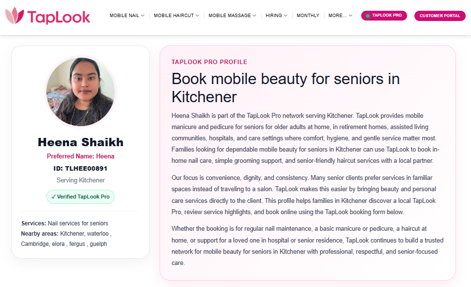 Meet Heena Shaikh – Verified TapLook Pro Providing Mobile Nail Services for Seniors in Kitchener and Nearby Communities 4 taplook kitchener heena