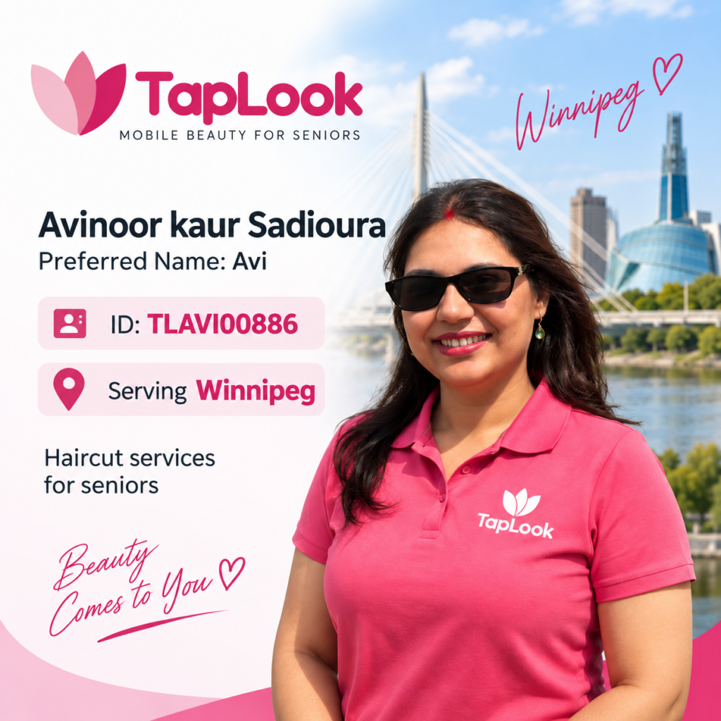 Mobile Haircut Services for Seniors in Winnipeg – TapLook Pro Avinoor Kaur Sadioura 4 taplook winnipeg avinoor